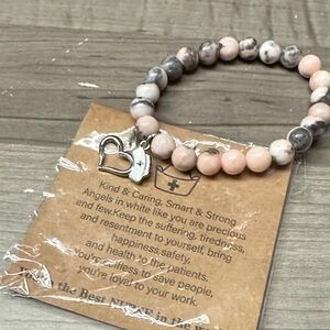 NURSES Elegant Pink and Gray Beaded Bracelet with Silver Charm